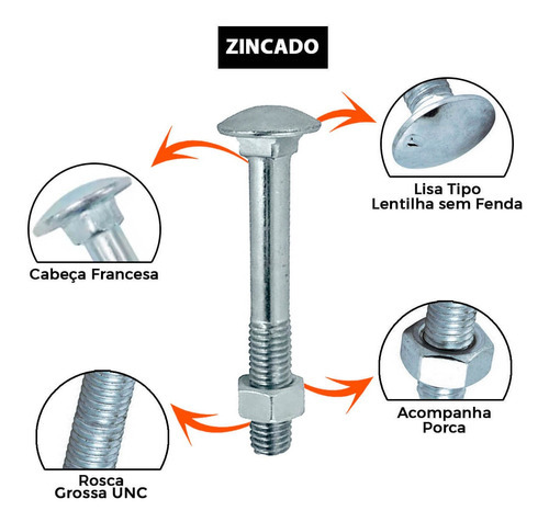 Tornillo de cabeza francesa galvanizado 5/16x5 con tuerca 100 UN