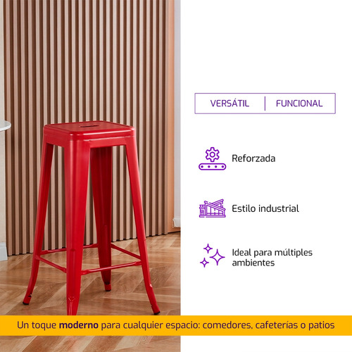 Banqueta Alta Tolix Sin Respaldo Industrial Rojo Mate