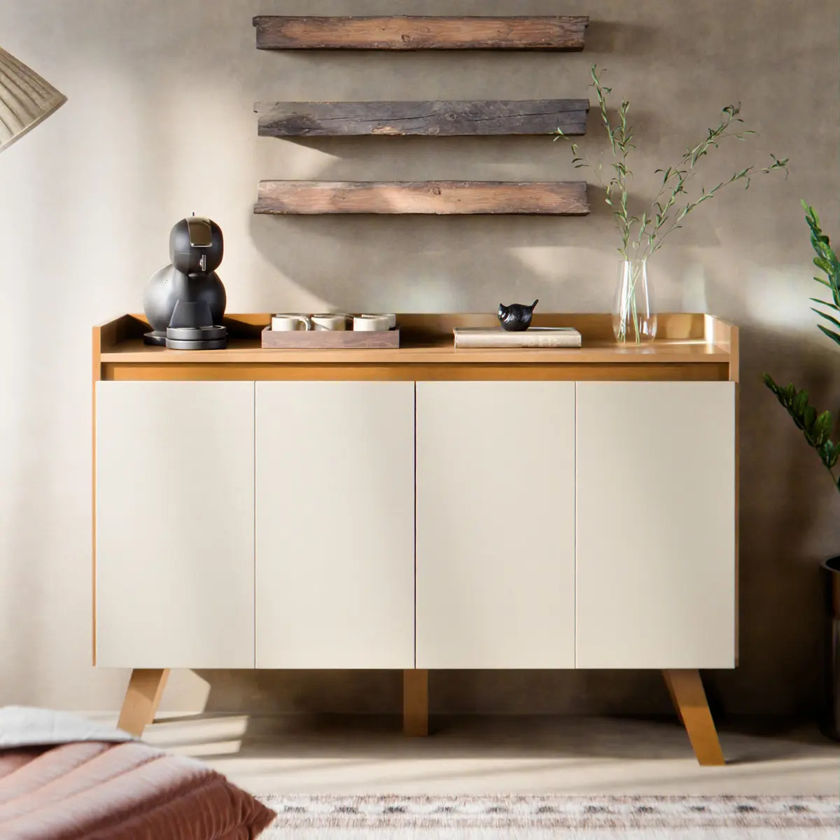 Aparador Buffet Ingrid 4 Portas Exclusivo Cor Cinamomo / Branco M Casa Móveis