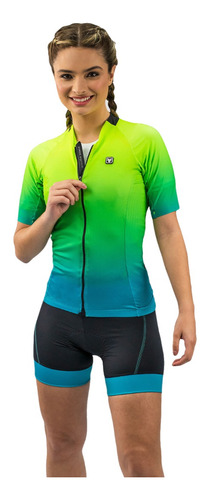 Camisa Ciclismo Free Force Start All Fit Green Blue Feminina