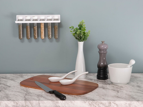 Suporte Porta Temperos Condimentos Cozinha 6 Potes Parede Cor Branco