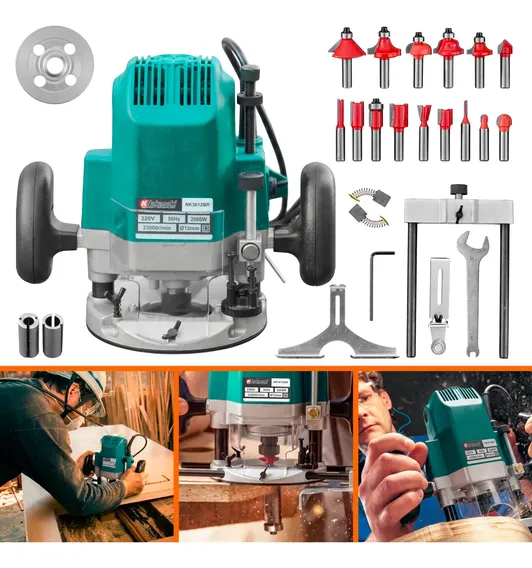 Tupia Coluna Nakasaki Nk3612br 2000w 12mm + Jogo Fresas 220v