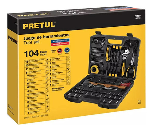 Set Pretul 104 Piezas Con Matraca Y Dados Gris