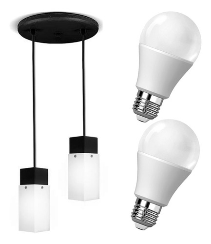 Lámpara Colgante Estilo Cubo Techo Negro Moderno Deco Interior + Foco Led 12w Luz Día Fría Blanca Rosca E27 6500k