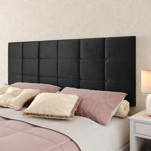 Cabeceira Estofada Suspensa Decoração Quarto Cama Box Casal Cor Preto Suede