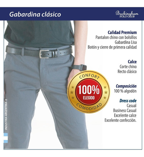 Pantalon Gabardina Polo Hombre Gris Talle 44 46 48 Club