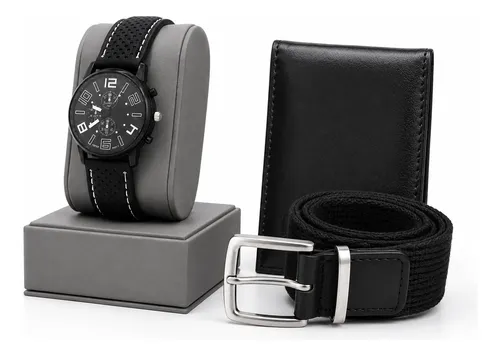 Kit Masculino Relógio Carteira Cinto Presente Dia Dos Pais Preto