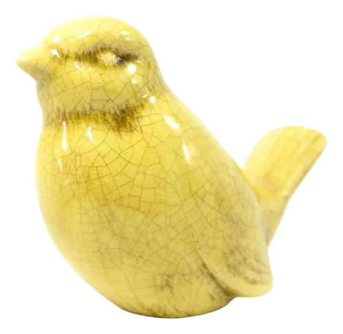 Pássaro Enfeite Decorativo Cerâmica Amarelo Decoração 9,5cm