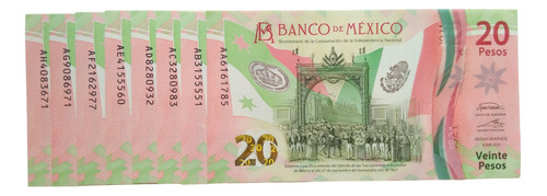 8 Billete 20 Pesos México 2021 Independencia Series Aa - Ah