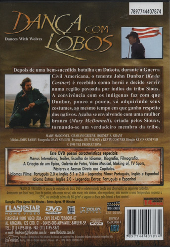 Dvd - Dança Com Lobos - ( Dances With Wolves ) Kevin Costner
