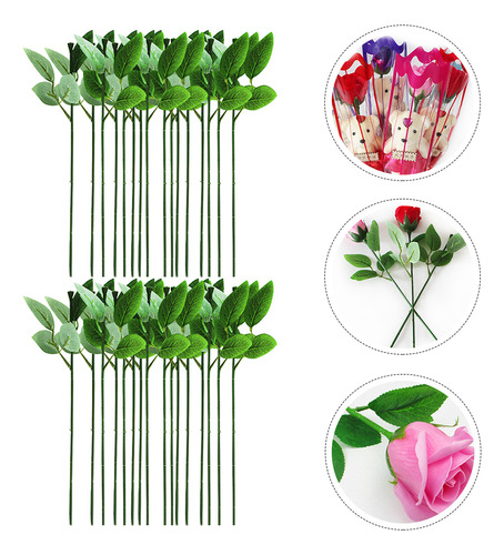 Hojas Para Flores Eternas, Tallo De Rosa Artificial, 40 Unid