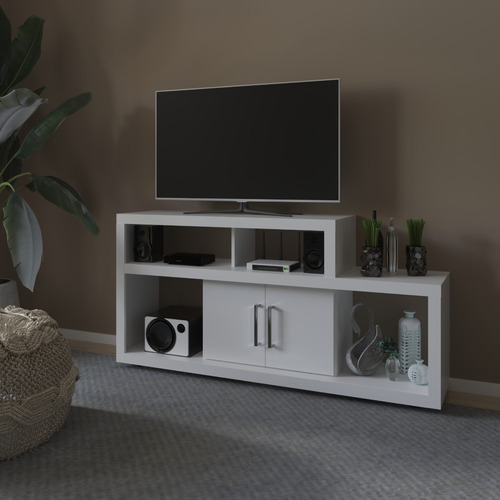 Rack Mesa Para Tv Y Audio Con Ruedas R 1450 Color Blanco