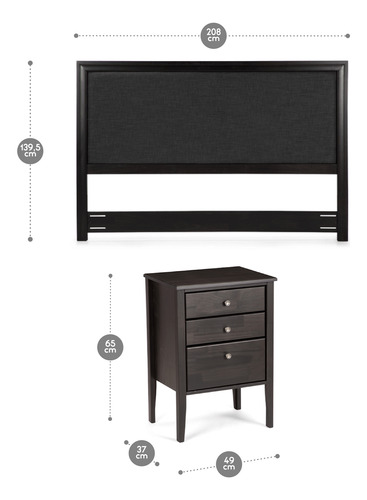 Set Respaldo King Nolita + Veladores Rosen Issey Grafito