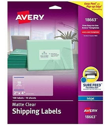 Etiquetas Transparentes Mate Avery Inkjet 2 X4 , 100 Unid.