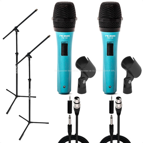2 Microfonos Dinamicos 2 Pies 2 Pipetas 2 Cables 2 Adaptador