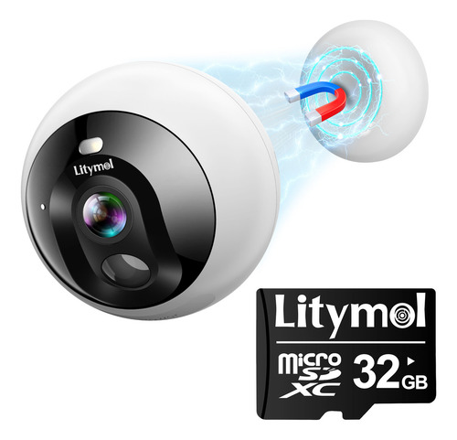 Câmera De Segurança Externa Wifi Com Montagem Magnética 2k Sem Fio Para Ambientes Camera Interna Com Detecção De Movimento Por Ia, Microsd 32gb/armazenamento Em Nuvem, Visão Noturna Colorida, Branco