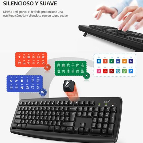 Kit de teclado y mouse inalámbrico Genius KM-8100 de color negro