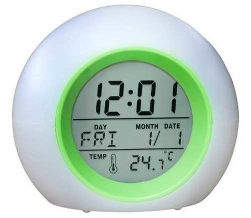 Relógio Despertador Redondo Digital Led Colorido Alarme Cor Verde