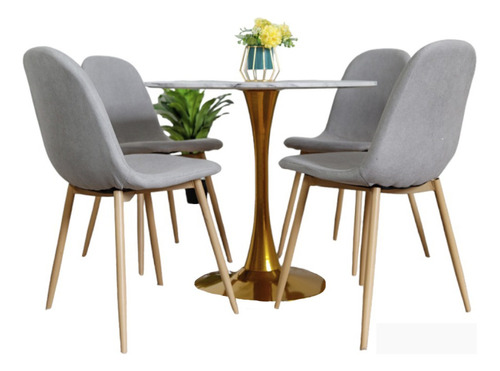 Comedor Mesa Tulip Gold 80cm + 4 Sillas Scoop