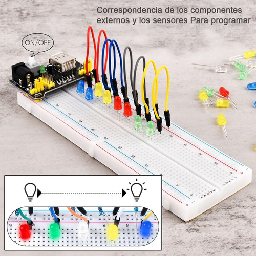 Kit De Componentes Electrónicos Con Protoboard 830 Puntos De Conexión Cable De Placa De Pruebas Cable Y Resistencia Aplicable Para R3 Blanco Electronic Component LONG ZHOU