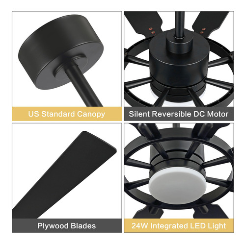 Ventilador De Techo Con Luces 8 Aspas 72 Pulgadas Negro
