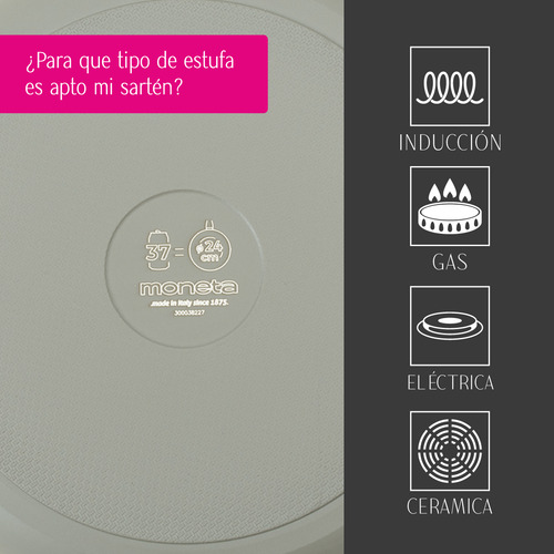 Sartén Hondo 24 Cm Con Tapa Melodía De Moneta + 3 Utensilios