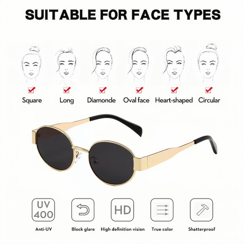 Gafas Sol De Metal Ovaladas De Diseño Retro Estilo Moderno