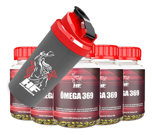 Kit Ômega 3-6-9 1000mg Hf Suplements 5x120caps+coqueteleira