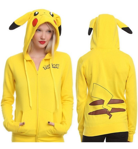 Sudadera Hoodie Pikachu Pokemon Cosplay Dama Mujer Suave