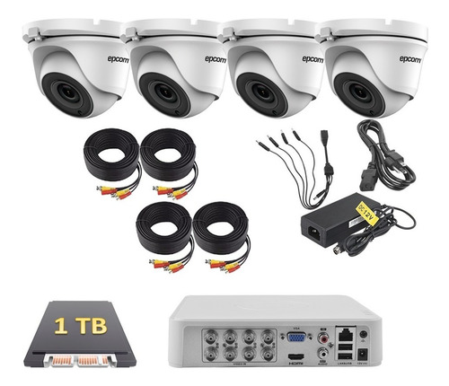 Imagen 1 de 6 de Kit Circuito Cerrado Dvr 8 Canales 4 Cámaras Domo 1 Tb Cctv