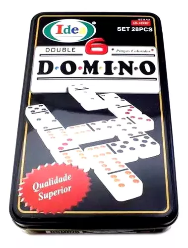 Jogo De Domino 28 Peças Reforçadas Lata Decorativa Colorida