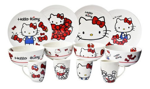 Juego Vajilla De Porcelana Hello Kitty Colección 12 Piezas