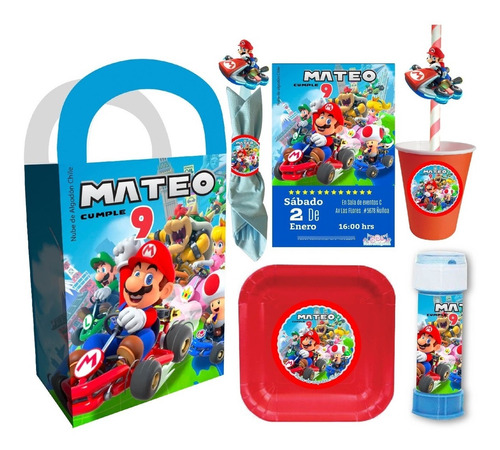 Cotillón Cumpleaños Personalizado Premium Mario Kart