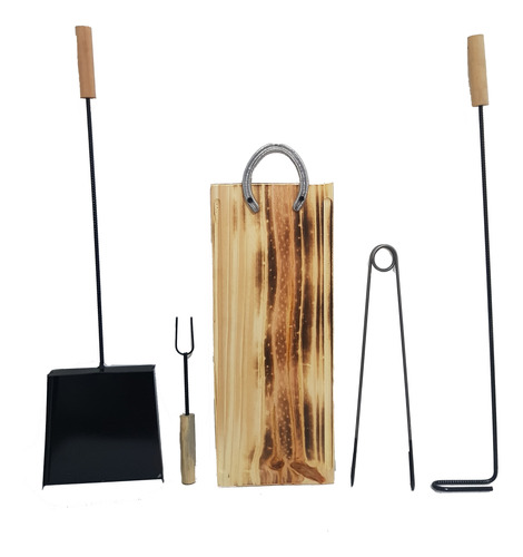 Set Asado Parrilla X5 Productos Tabla Herradura Pinza Pala