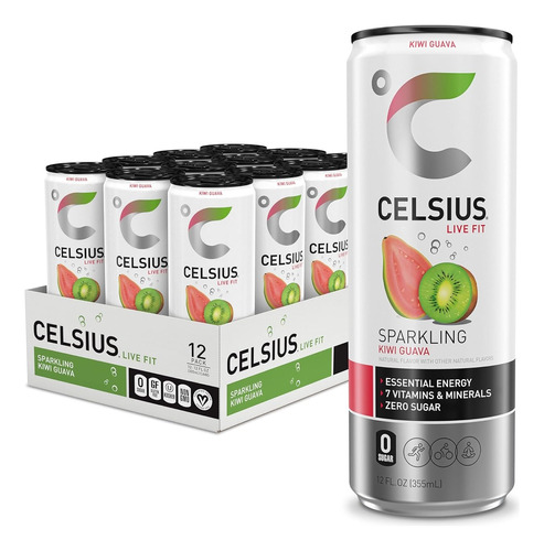 Celsius Kiwi Guayaba Energy Drink, Cero Azúcar, 12 Pack