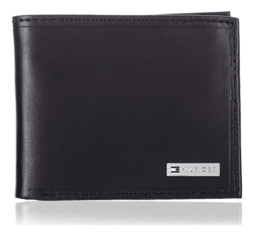 Billetera Tommy Hilfiger De Piel Plegable  - Negro