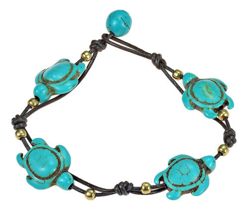 Aeravida Adorable Pulsera De Cuero Turquesa De Imitación Con