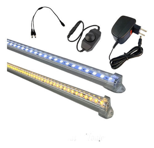 02 Luminária Led 70cm C/ Fonte E Dimmer P/ Aquário