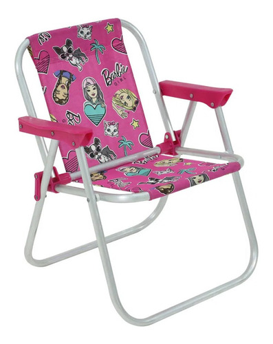 Cadeira Infantil Barbie Rosa Piscina Praia Alumínio Leve Bel