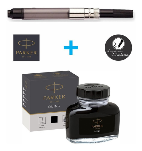 Combo Parker Tinta Negra Quink En Frasco + Embolo P/pluma