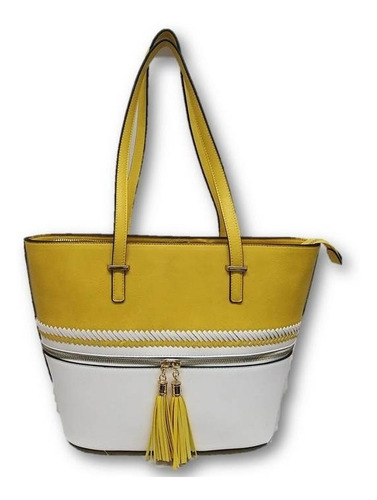Imagen 1 de 4 de Bolso De Dama Amarilla Diseño Tipo Tejido Textil 430ck