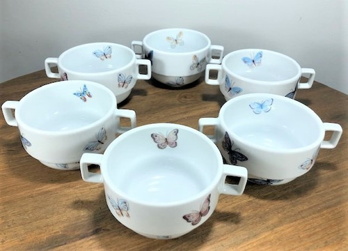 Kit 6 Bowls / Tigelas Porcelana Decor Borboletas