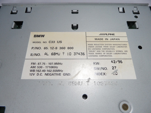 Imagen 5 de 10 de Radio Estereo Cassett Alpine Original Bmw Serie 5 E39 97-03