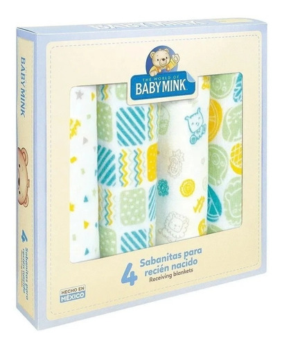 Set De 4 Sabanitas Baby Mink Recién Nacido Suaves De Algodón Color Azul Diseño De La Tela Estampado