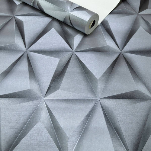 Imagem 2 de 7 de Papel De Parede Textura Alto Relevo Geométrico Cinza 3d