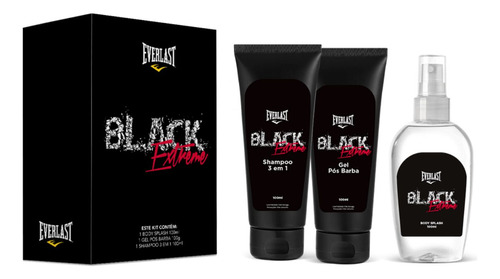 Kit Everlast Black Extreme Body Splash+gel Pós Barba+shampoo