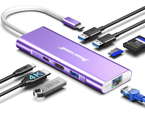 Hub Usb C, Adaptador Multipuerto Usb C Ethernet 4k 60hz Hdmi