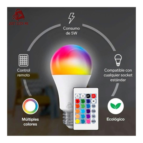 Foco Inteligente Led Rgb Con Control Remoto Colores 5w Ele-g Rgb
