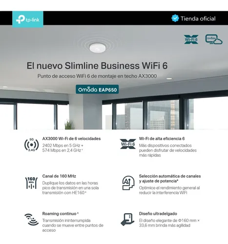 Tp-link, Access Point De Techo Gigabit Wifi 6 Ax3000, Eap650