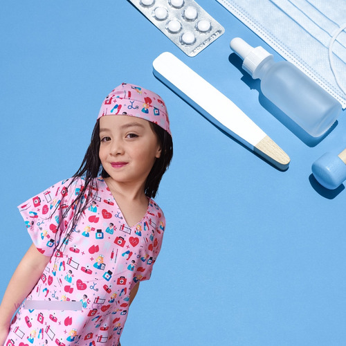 Imagen 4 de 4 de Disfraz De Enfermera Doctora Niña Rosado Alta Calidad